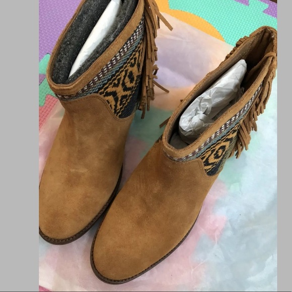 NWT ZARA TRIBAL FRINGE LEATHER ANKLE BOOTS SUEDE - Picture 7 of 8